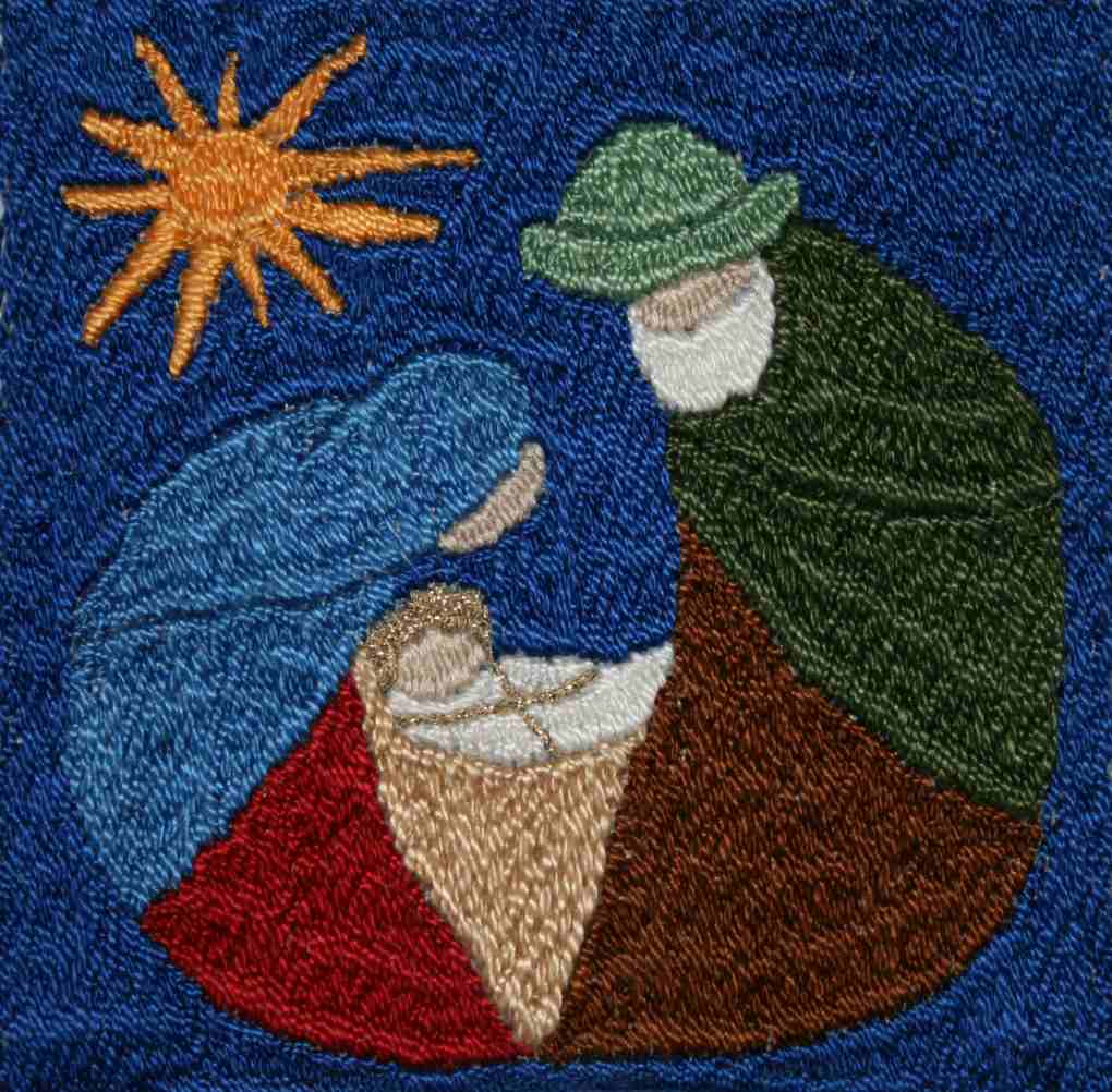 Stickerei Jesus mit Maria und Josef