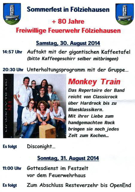 Dorffest in Fölziehausen mit einem Gottedienst zum Ausklang am 31.August.2014