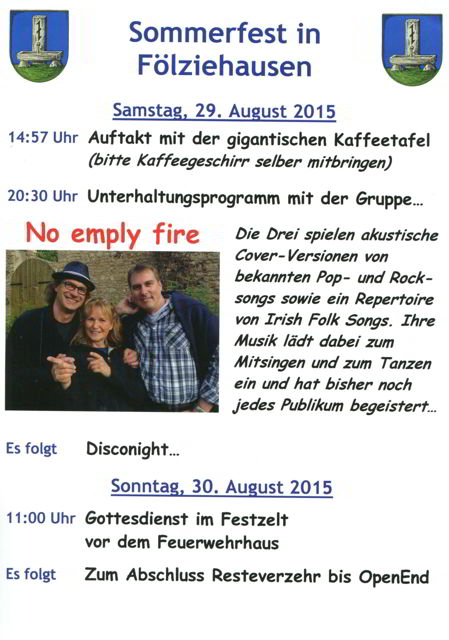 Einladung: Gottesdienst zum Dorffest in Fölziehausen am 30. August um 11:00Uhr