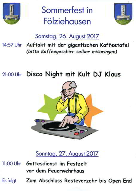 Einladung zum Gottesdienst zum Dorffest in Fölziehausen am 27.8.2017