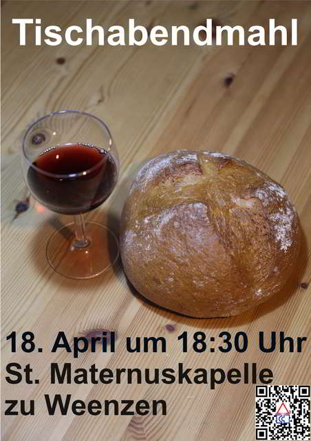 Einladung zum Tischabendmahl am 18. April um 18:30 Uhr in Weenzen