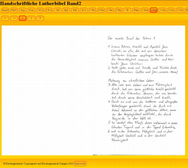 Handschriftliche Lutherbibel - 2. Band mit dem 2 Petrusbrief
