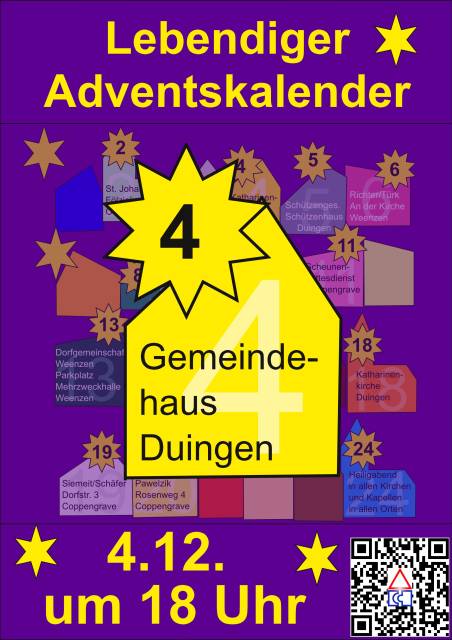 Lebendiger Adventskalender am 4.12. im Gemeindehaus in Duingen