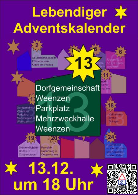 Lebendiger Adventskalender am 13.12. an der Mehrzweckhalle in Weenzen