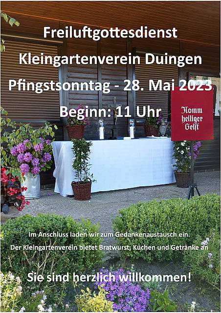 Pfingstsonntagsgottesdienst im Kleingarten in Duingen