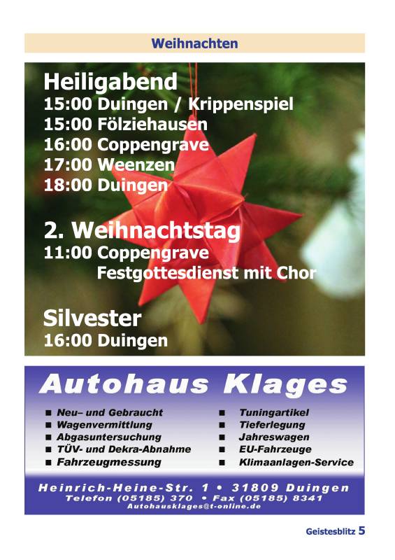 Gemeindebrief für die Monate Dezember 2025 - Februar 2026