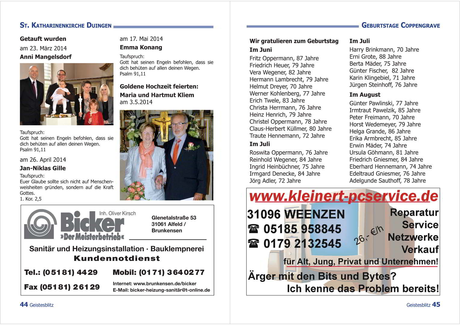 Gemeindebrief Juni - August 2014