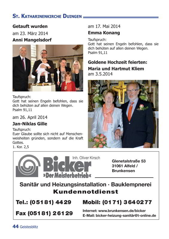 Gemeindebrief Juni - August 2014