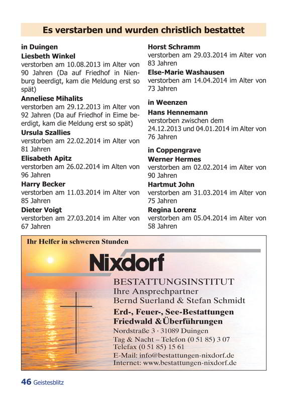 Gemeindebrief Juni - August 2014