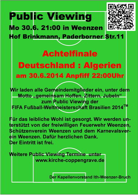 Einladung zum Public Viewing Achtelfinale am 30.6.2014