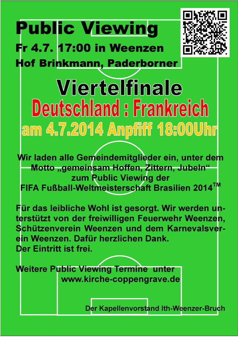 Einladung zum Public Viewing Viertelfinale am 4.7.2014