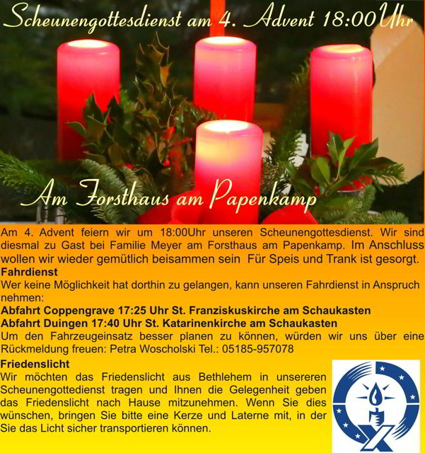 Einladung zum Scheunengottesdienst am 4. Advent im Papenkamp