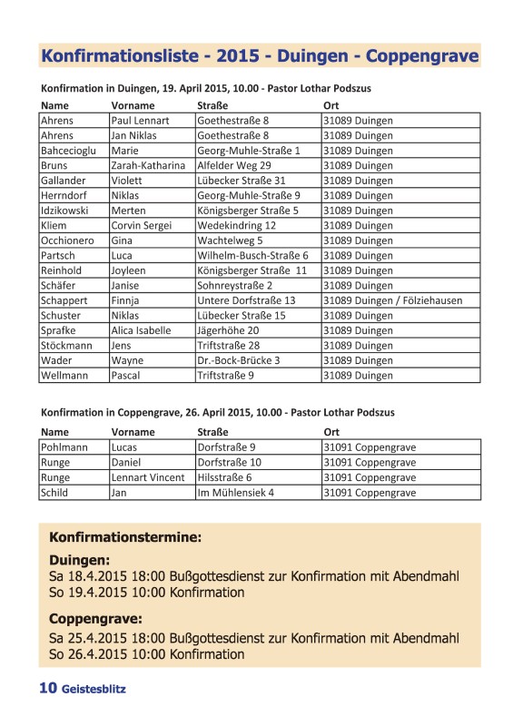 Gemeindebrief März 2015 - Mai 2015