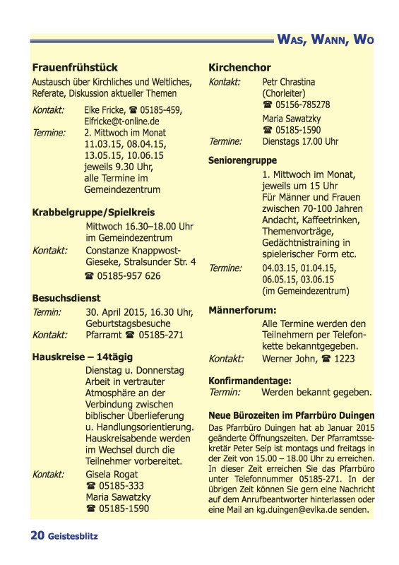 Gemeindebrief März 2015 - Mai 2015