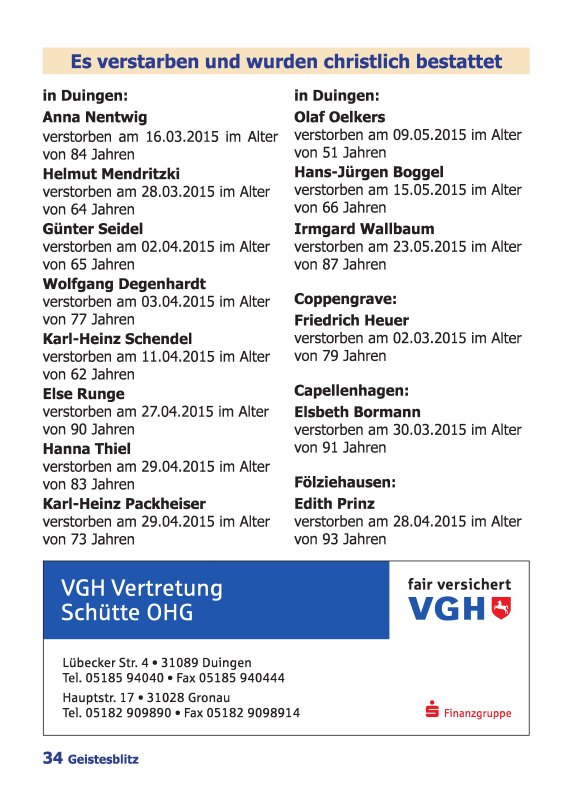 Gemeindebrief Juni 2015 - August 2015