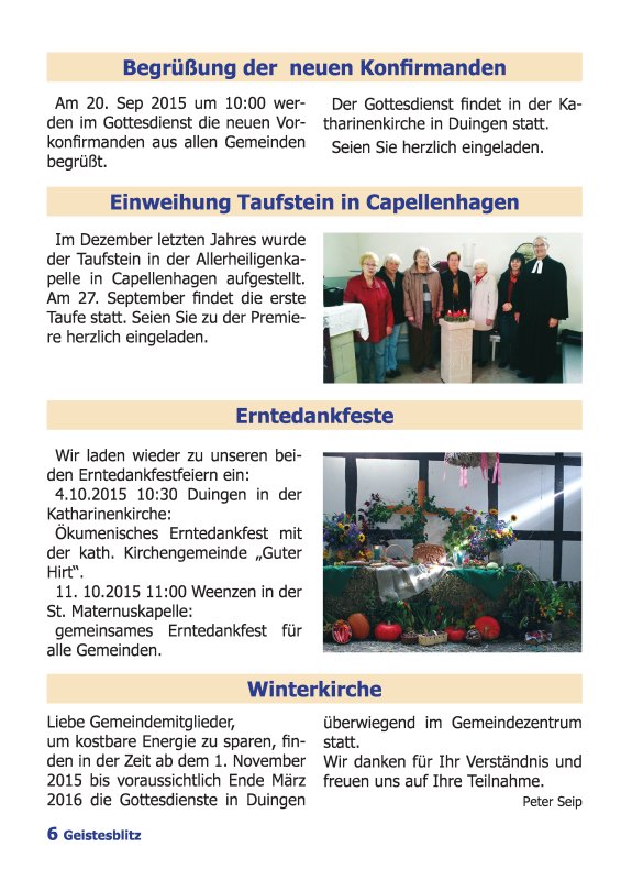 Gemeindebrief Juni 2015 - August 2015