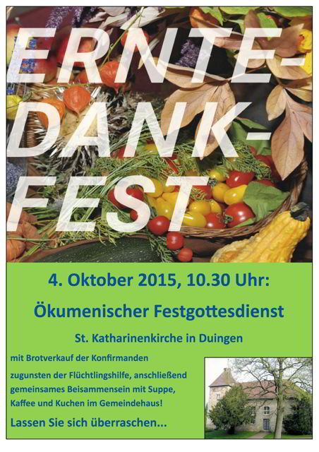 Einladung zum ökumenischen Erntedankfest am 4. Oktober um 10:30Uhr