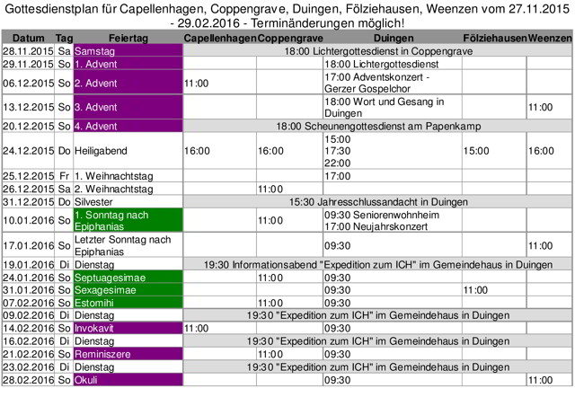 Neuer Gottesdienstplan auf Termine