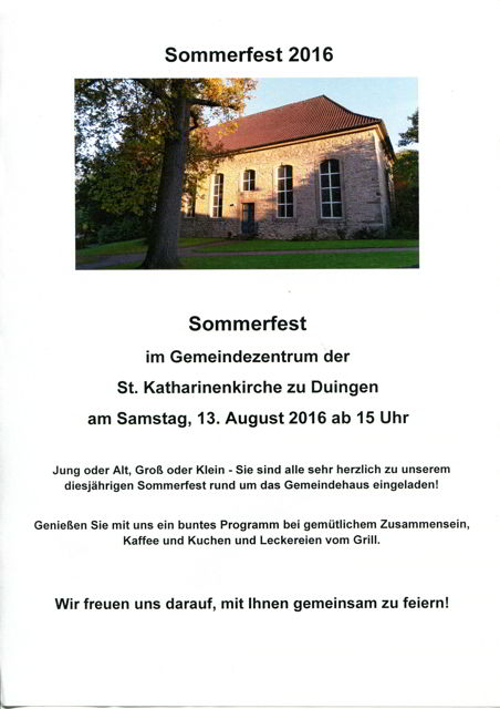 Ankündigung Sommerfest Duingen