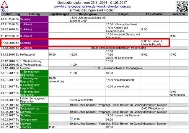 Aktualisierter Gottesdienstplan