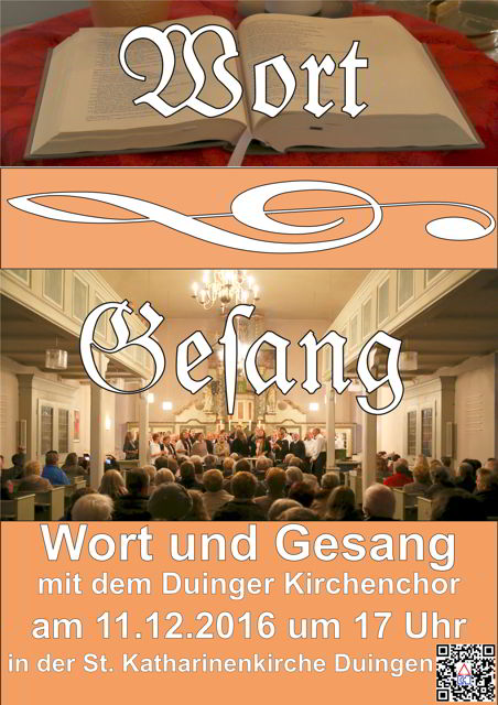 Adventsgottedienst Wort und Gesang mit Kirchenchor am 11.12.2016 um 17 Uhr in der St. Katharinenkirche