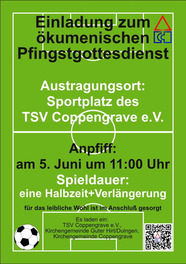 Ökumenischer Pfingstgottesdienst am Montag 5. Juni auf dem Sportplatz des TSV Coppengrave e.V.