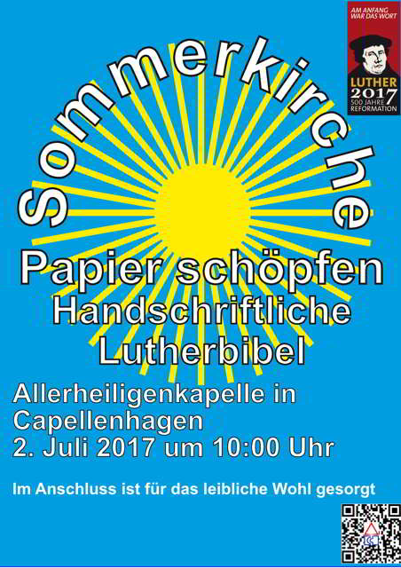 Einladung zur Sommerkirche mit Papier schöpfen für die handschriftliche Lutherbibel am 2. Juli um 10:00 Uhr