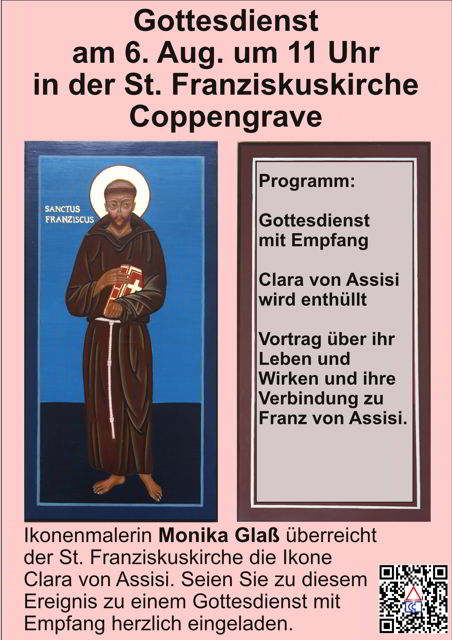 Einladung zum Gottesdienst mit Überreichung der Ikone Clara von Assisi am 6.8.2017