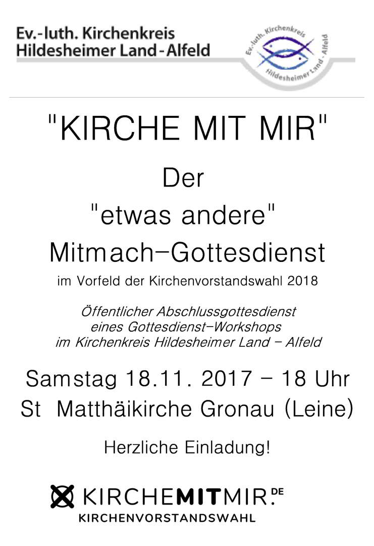 Einladung: Gottesdienst "Kirche mit mir" in Gronau am 18. Nov. um 18 Uhr