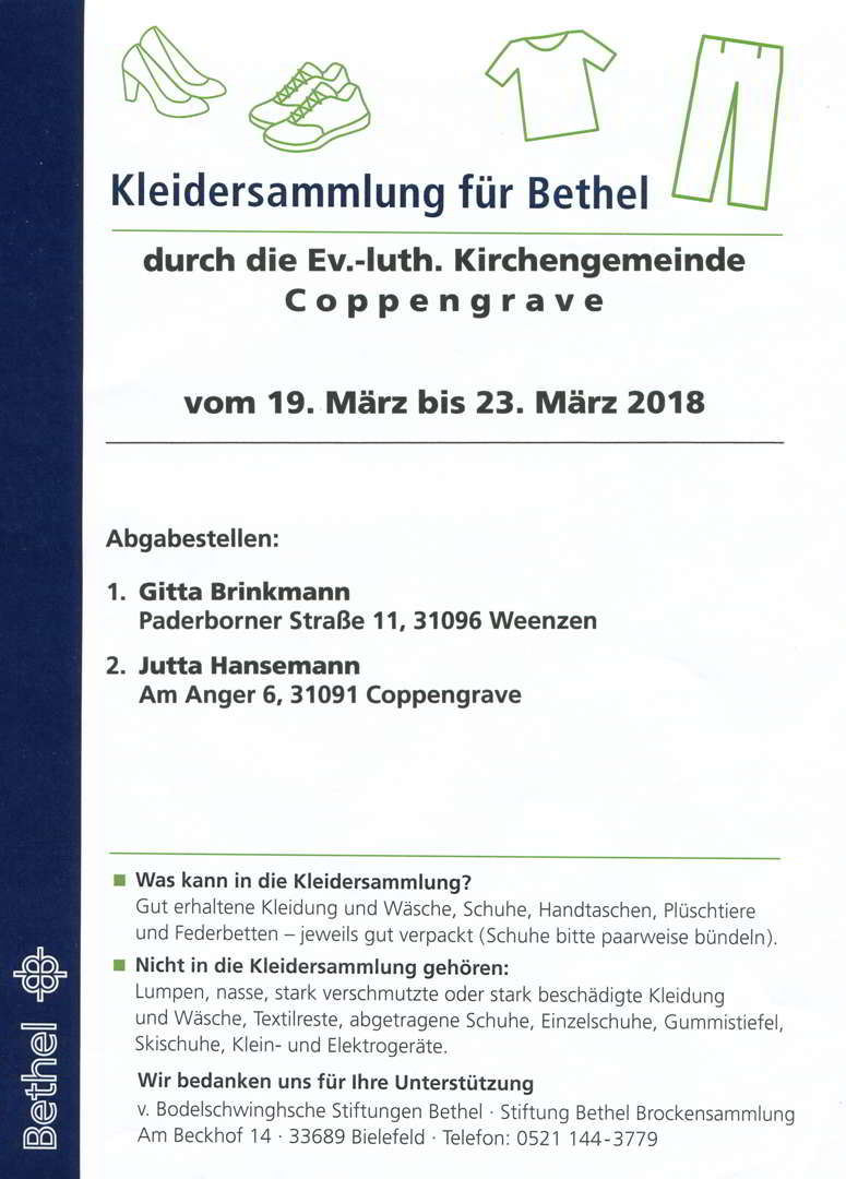 Ankündigung Bethelsammlung 19. - 23. März 2018