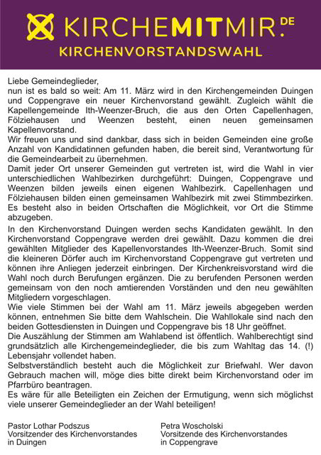 Kirchenvorstandswahl - Wahlaufruf der Kirchenvorstände