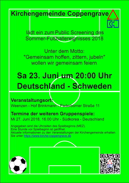 Gruppenspiel Deutschland - Schweden am 23. Juni um 20 Uhr