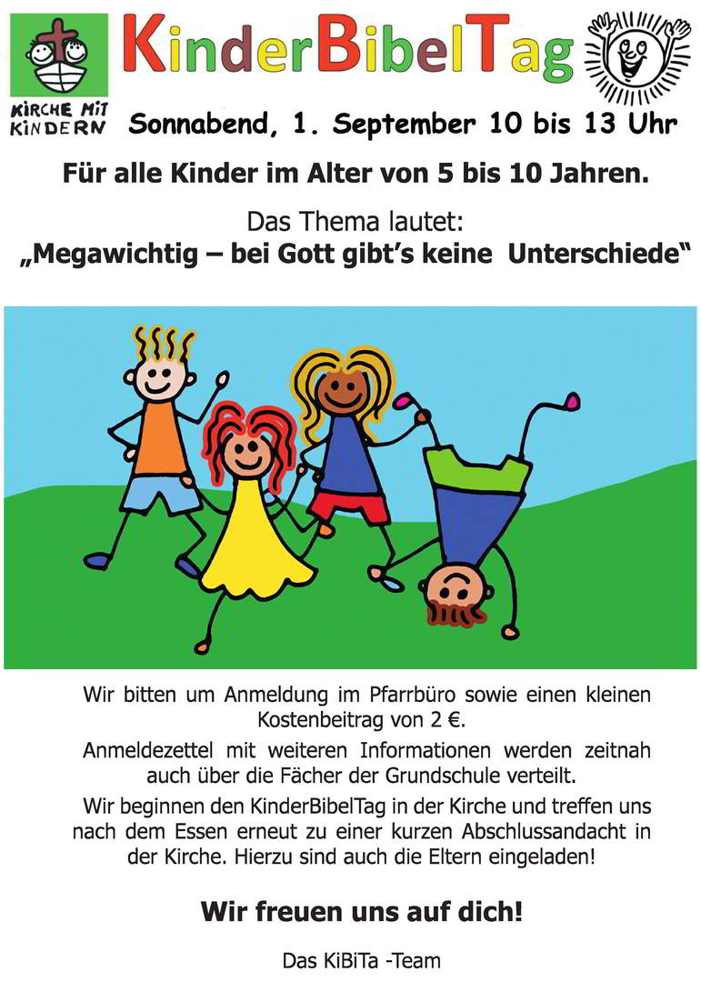 Einladung zum Kinderbibeltag am 1. September von 10-13 Uhr