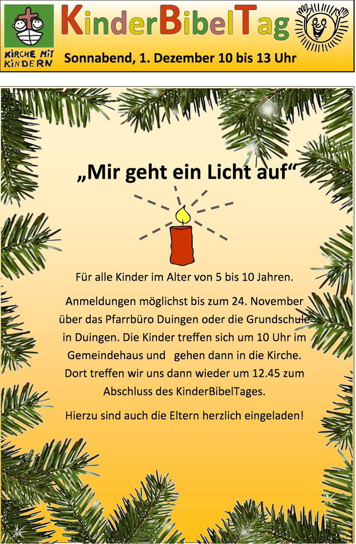 2. KinderBibelTag am 1.12.2018 von 10-13 Uhr