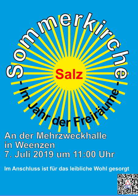 Sommerkirche 2019 am 7. Juli um 11 Uhr an der Mehrzweckhalle in Weenzen