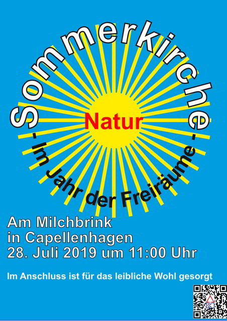 4. Sommerkirche 2019 am 28. Juli um 11 Uhr Am Milchbrink in Capellenhagen