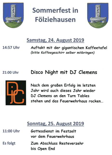 Einladung zum Gottesdienst zum Dorffest in Fölziehausen am 25. August