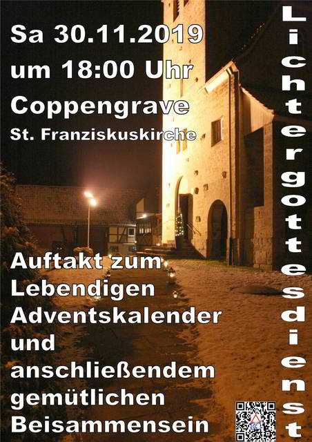 Einladung zum Auftakt Lebendiger Adventskalender und Lichtergottesdienst am 30.11.2019 um 18 Uhr in der St. Franziskuskirche