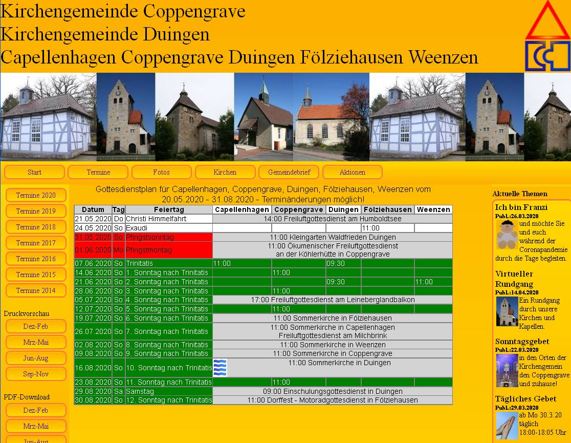 Neuer Gottesdienstplan