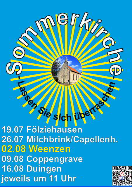 Einladung zur Sommerkirche an der Mehrzweckhalle in Weenzen am 2. August um 11 Uhr