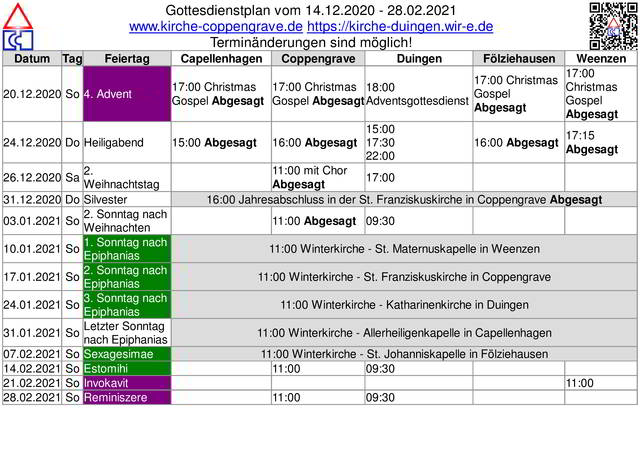 Aktualisierter Terminplan