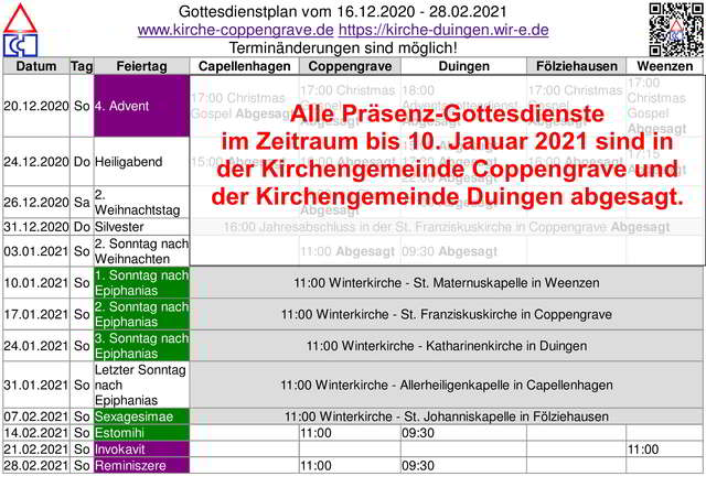 Kirchengemeinde Duingen sagt Gottesdienste über Weihnachten ab - Aktualisierter Terminplan