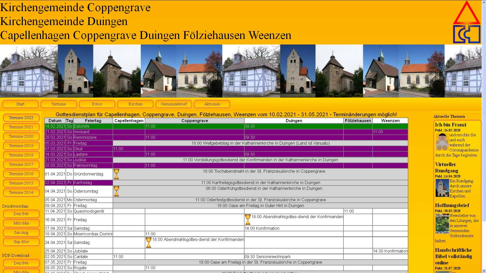 Aktualisierter Terminplan