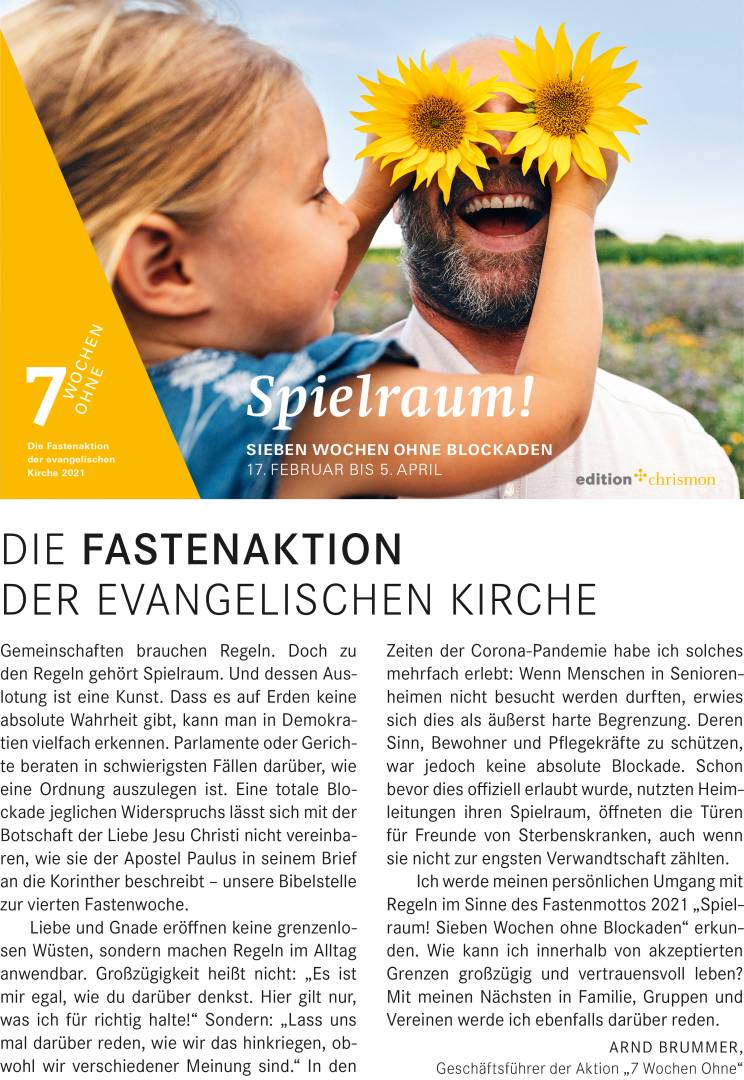 Aschermittwoch: Start der Fastenaktion der evangelischen Kirche