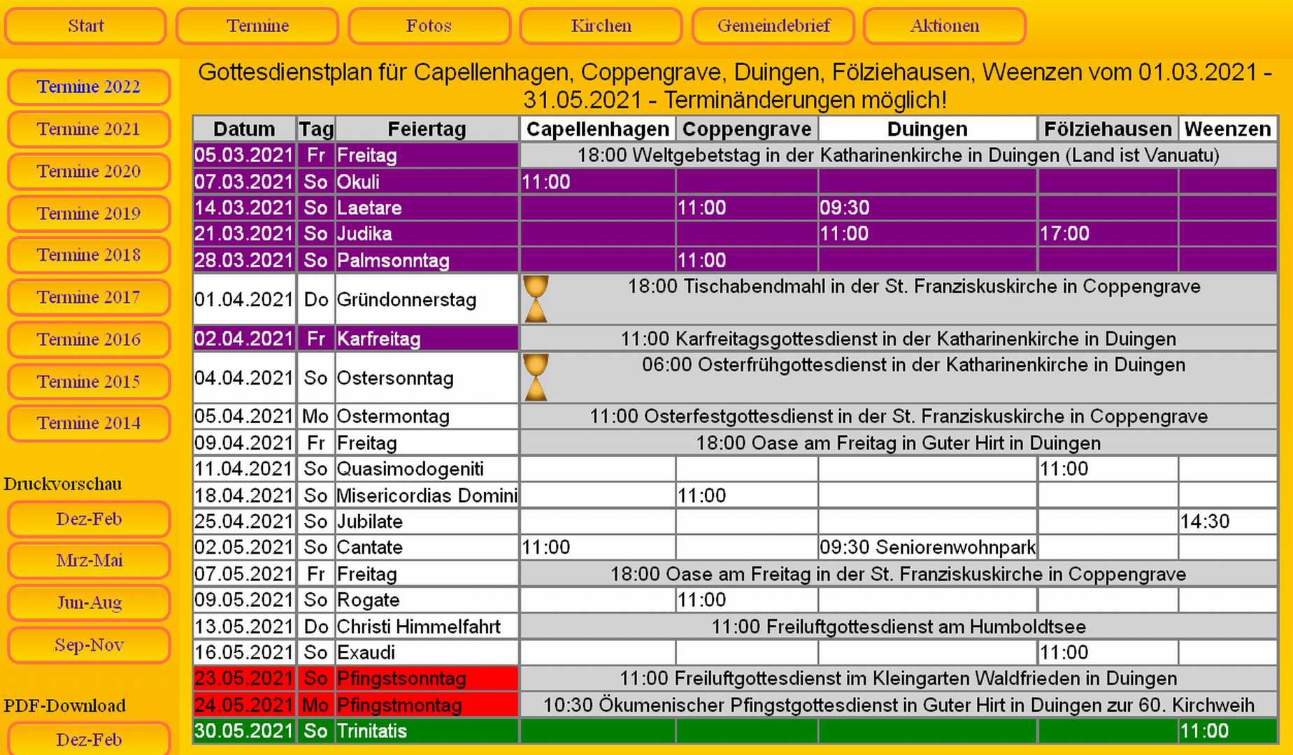 Aktualisierter Terminplan