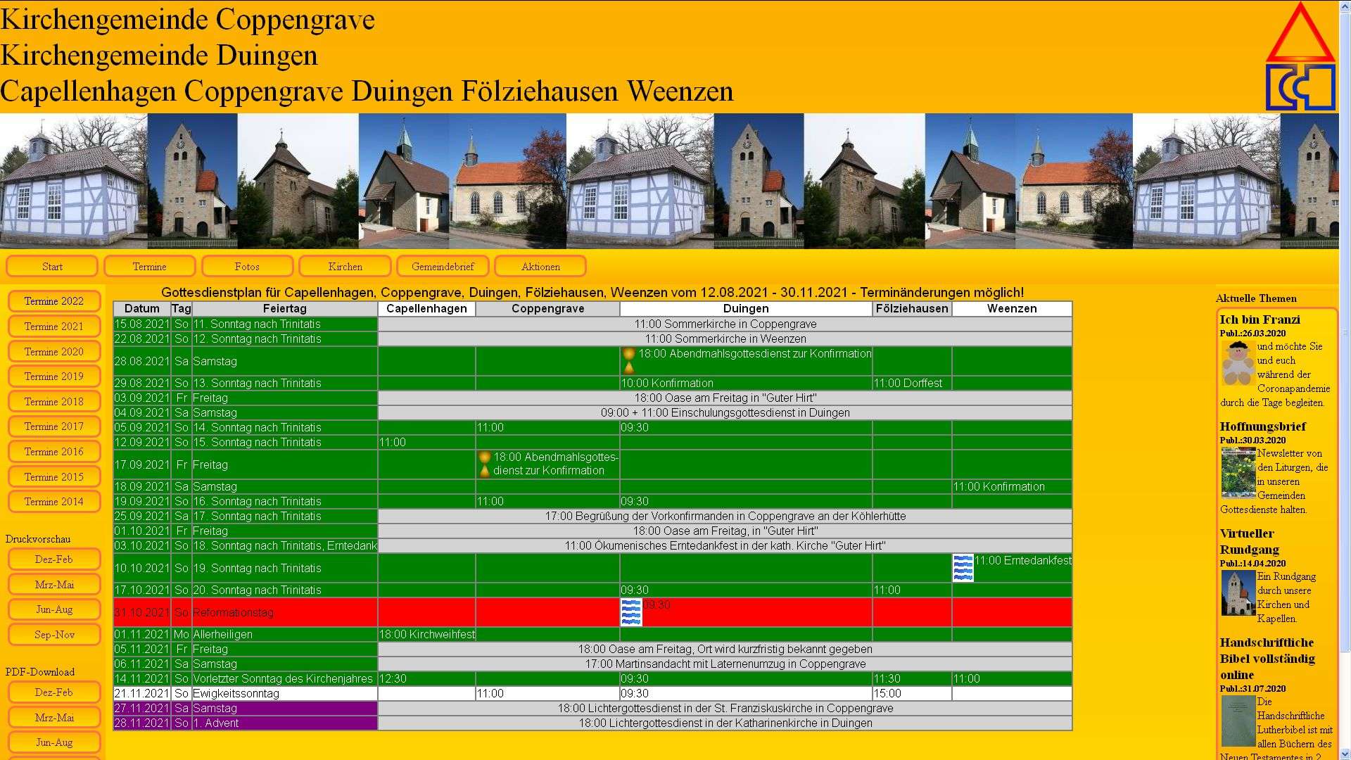 Aktualisierter Terminplan