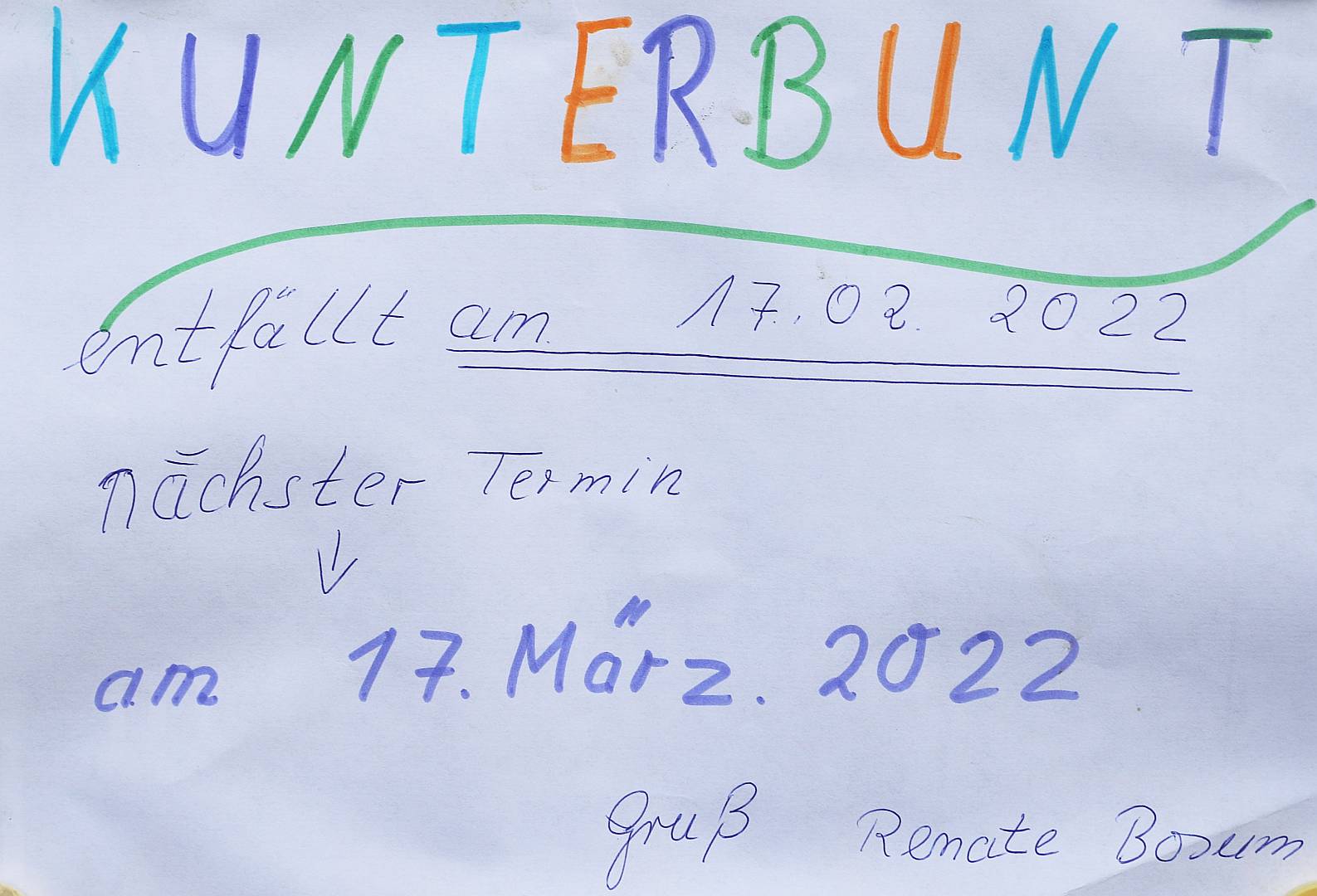 Kunterbunt fällt aus