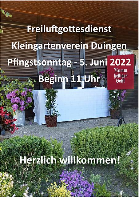 Einladung zum Pfingstgottesdienst am Pfingstsonntag in den Kleingarten