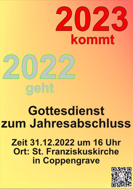 Einladung zum Gottesdienst zum Jahresabschluss