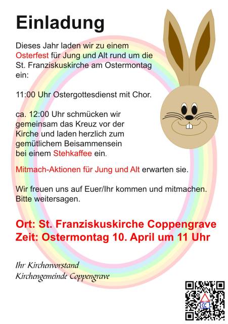 Einladung zum Festgottesdienst und Osteraktion am Ostermontag